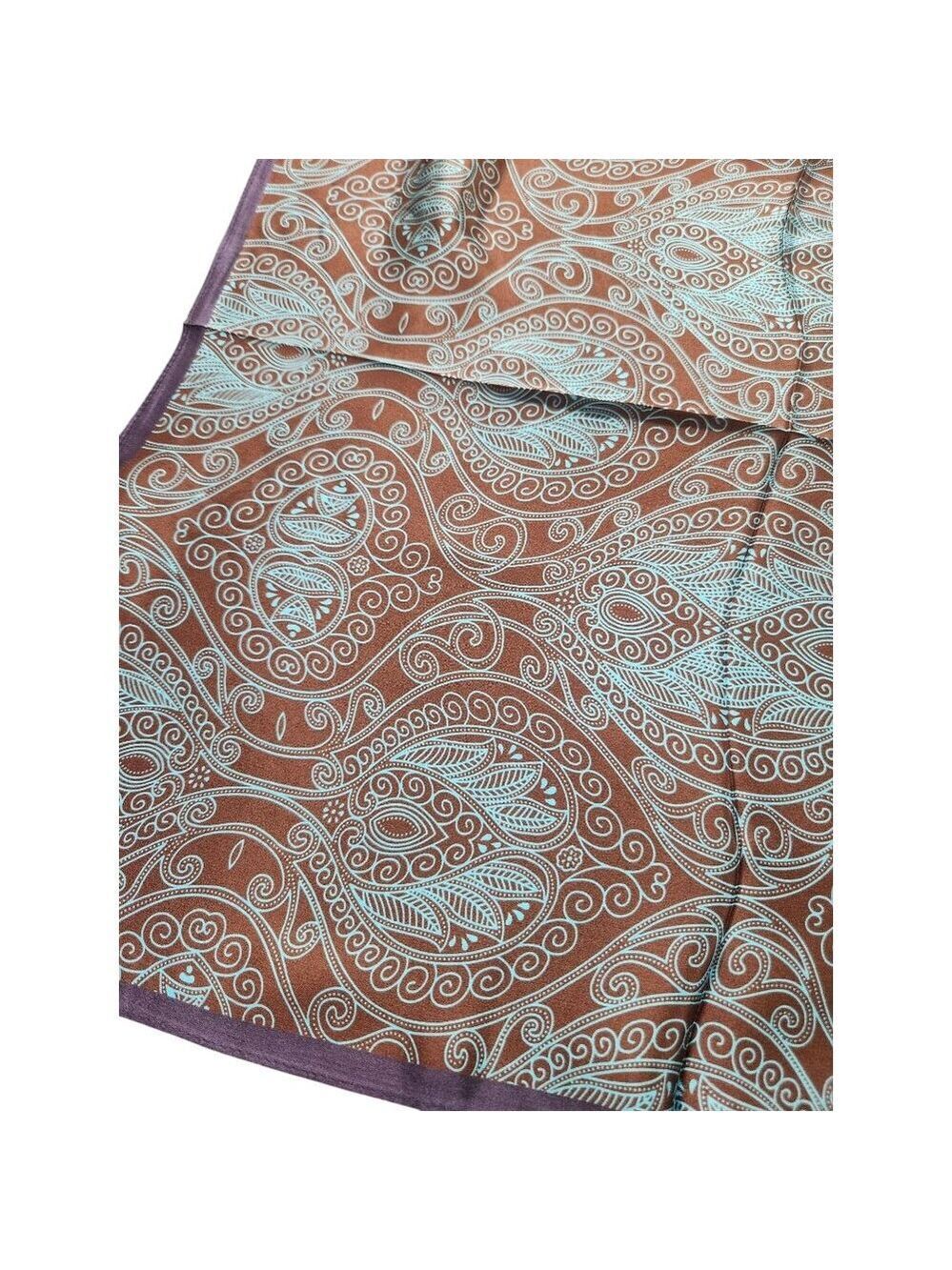 Silk Square Scarf Brown & Turquoise Paisley Design 20"x20" Elegant Soft Handkerc - Picture 7 of 12